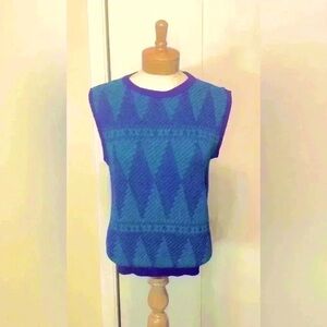 Vintage Honors Sport Purple and Green Knit Geometric Print Vest size Medium